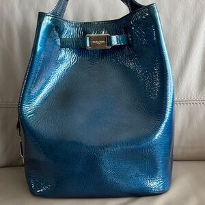 Peter Kent Metallic Blue Leather Bucket Bag